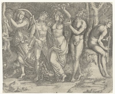 Bacchus és bacchantes és meanade tamburával alkotó: Giacomo Francia