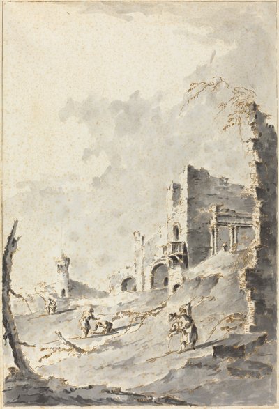 Klasszikus romok capriccioja erőddel alkotó: Giacomo Guardi
