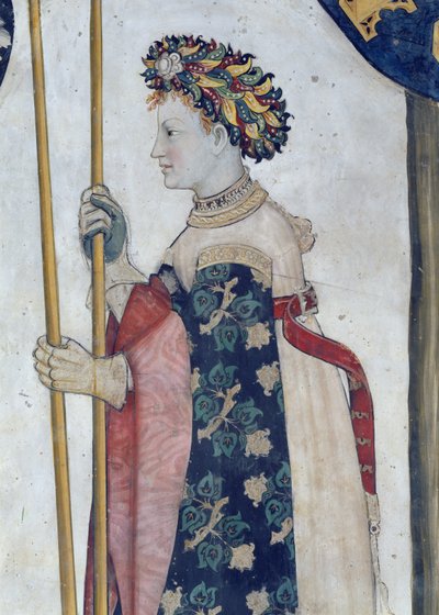 A kilenc méltóság és a kilenc méltóságos nő, Szemiramisz részlete, 1418-30 (freskó) alkotó: Giacomo Jaquerio