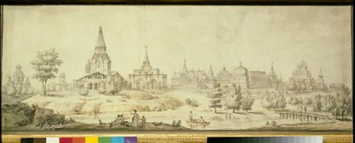 Kilátás a moszkvai Kolomenszkoje negyedre, balra a Mennybemenetele templom - Giacomo Antonio Domenico Quarenghi (1744-1817) munkája alkotó: Giacomo Quarenghi