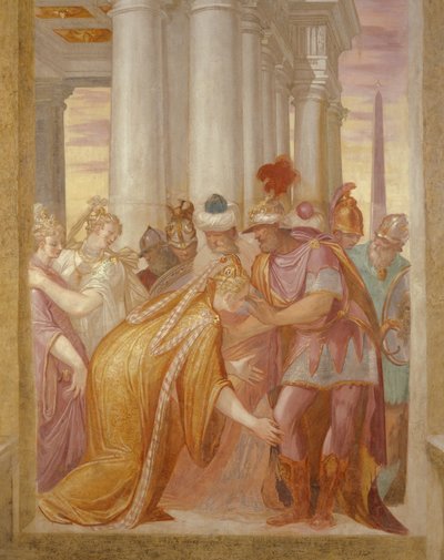 A központi fal Sophonisbát ábrázolja, amint Massinissától segítséget kér alkotó: Giambattista 1526 78 Zelotti