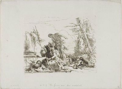 Egy nő láncban karral és négy másik figurával, Capriccitől alkotó: Giambattista Tiepolo