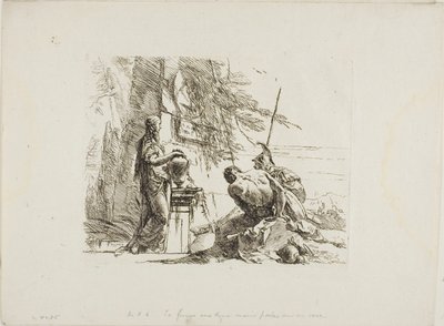 Egy nő kezével vázán, katona és rabszolga, Capriccitől alkotó: Giambattista Tiepolo