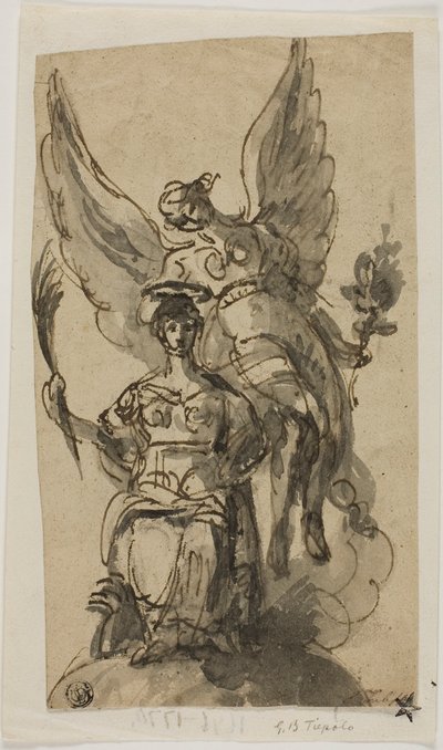 Ülő nőt koronázott meg angyal alkotó: Giambattista Tiepolo