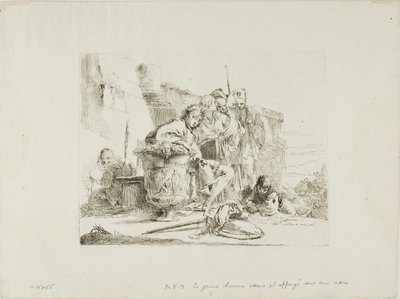 Ülő fiatalok urnának támaszkodva, a Capriccitől alkotó: Giambattista Tiepolo