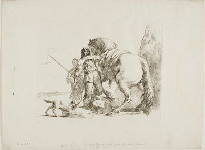 A lovas a lovánál állva, Capricciból alkotó: Giambattista Tiepolo