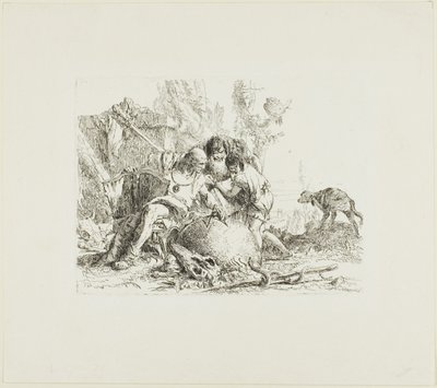 Két bűvész és egy gyerek, Scherziből alkotó: Giambattista Tiepolo