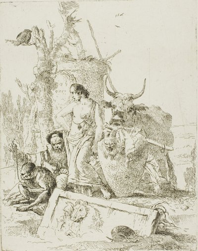 Fiatal pásztorok és vénember majommal, Scherziből alkotó: Giambattista Tiepolo