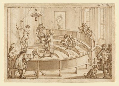 A bolognai "Accademia Clementina", a rajzoló mester által elhelyezett akt, a "Farnese Hercules" mögötte alkotó: Giampietro Zanotti