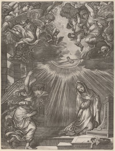 Az Angyali üdvözlet alkotó: Gian Jacopo Caraglio after Titian