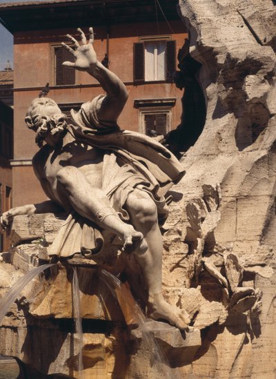 A Négy Folyó szökőkútja, a Plate folyót ábrázoló ábra részlete, 1648-51 kőrészlet a 96887-ből alkotó: Gian Lorenzo Bernini