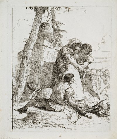 Bűvész, aki égő fejre mutat két fiatalnak, c. 1740-es évek alkotó: Giovanni Domenico Tiepolo