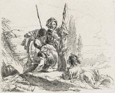 Három katona és egy fiú, 1749 alkotó: Giovanni Domenico Tiepolo