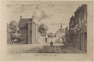 Kilátás a Waterpoort-ra Goudában alkotó: Gijsbertus Johannes Verspuy