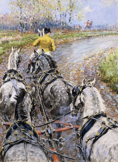 "The Kings Highway", Tanulmány a The Old Berkeley Coach dobozából; A kakasló felvisz minket Reigate Hillre, alkotó: Gilbert Holiday