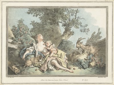 Alvó pásztorlány és alvó Ámor alkotó: Gilles Antoine Demarteau