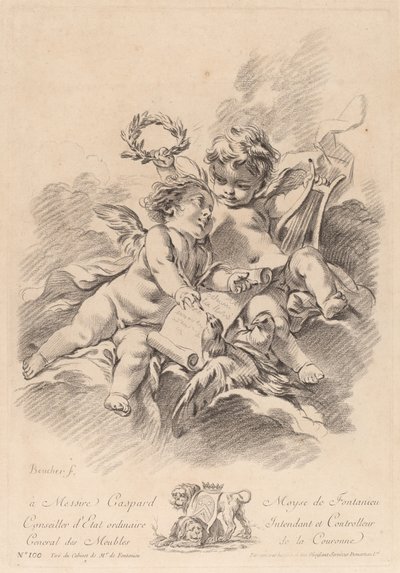 A zene allegóriája két kerubbal és galambbal (100) alkotó: Gilles Demarteau the Elder after François Boucher