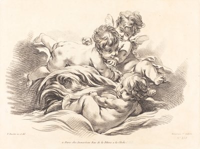 Három kerub játszik a delfinen, mint a hullám alkotó: Gilles Demarteau, the Elder after François Boucher
