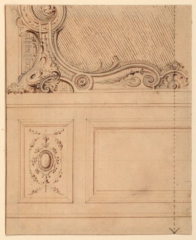 Rajz, Egy falpanel alsó részének terve, 1714 alkotó: Gilles-Marie Oppenord