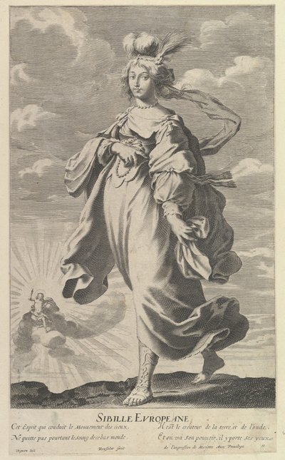 Európai Szibilla, kb. 1635. Alkotók: Gilles Rousselet, Abraham Bosse. alkotó: Gilles Rousselet and Abraham Bosse
