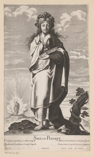Perzsa szibilla, a háttérben Mária gyermekével Sibille Persique (cím a tárgyon) Sibyls (sorozat címe) Les Sibylles (sorozat címe) alkotó: Gilles Rousselet