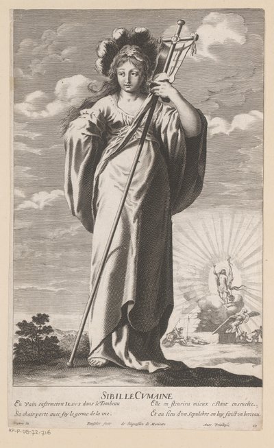 Cumae-i Szibilla, Krisztus feltámadásával a háttérben Sibyl Cumaine (cím a tárgyon) Sibyls (sorozat címe) Les Sibylles (sorozat címe) alkotó: Gilles Rousselet