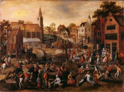Falusi vásár Saint-Jorisban (olaj, panel) alkotó: Gillis Mostaert