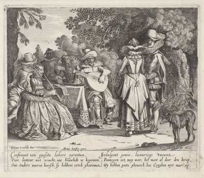 Muzsikáló elegáns társaság a szabadban alkotó: Gillis van Scheyndel (I)