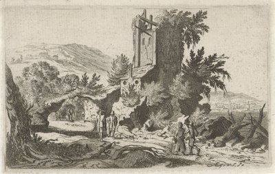Túrázók egy romnál Hat tájkép (sorozat címe) alkotó: Gillis van Scheyndel (I)