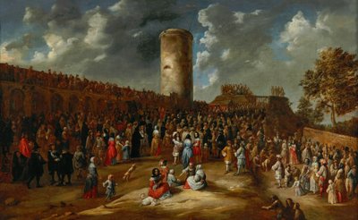 Íjászverseny egy város falain kívül alkotó: Gillis van Tilborgh