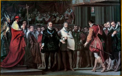 II. Fülöp spanyol elismeri IV. Henriket francia királyként Gillot Saint Evre festménye (1791-1858) 1837 V. 0,17x0,71 m alkotó: Gillot Saint-Evre
