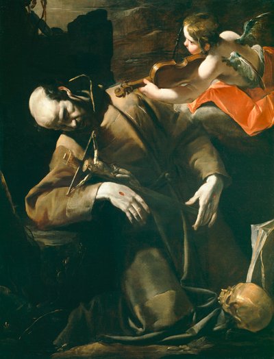 Assisi Szent Ferenc eksztázisban egy hegedűs kerub előtt alkotó: Gioacchino Assereto