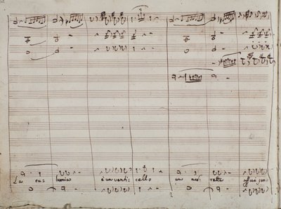Zenei kotta a La calunnia e un venticello áriához, A sevillai borbélyban (tinta papíron) alkotó: Gioachino Rossini