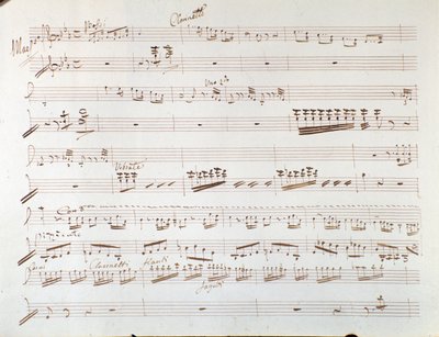 Gioacchino Rossini Hamupipőke vagy a Jóság diadala című szimfóniájának hegedű partitúrájának oldala alkotó: Gioachino Rossini