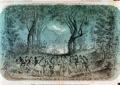 Illusztráció Ophelia őrületének jelenetéhez a Hamletben, Ambroise Thomastól alkotó: Giorgio Dalsani