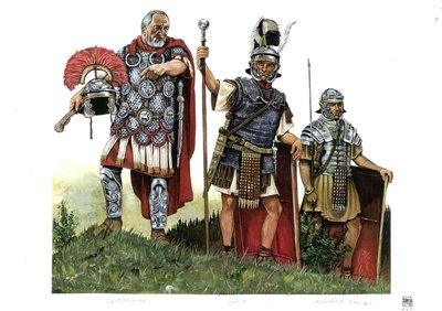Az ókori Róma: centurio, optio (hírvivő a centuriók és decuriók között) és legionárius. 2. század alkotó: Giorgio Albertini