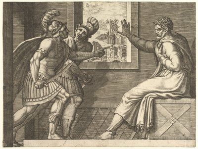 Caius Marius a börtönben, két cimbriai katona belép a cellájába, 1560-69. alkotó: Giorgio Ghisi