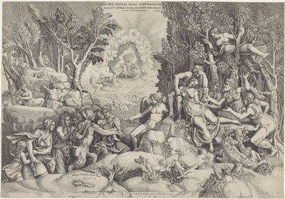 Cephalus en de Bosgoden beweenen de dood van Procris Az athéni király Prokrinosz / Cephalus lánya és felesége, ugyanaz a férj tudtán kívül (cím a tárgyon) alkotó: Giorgio Ghisi