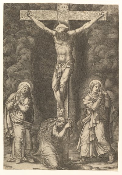 A keresztre feszítés a Szűzanyával, a Magdolnával és Szent Jánossal, 1570-es évek vége. alkotó: Giorgio Ghisi