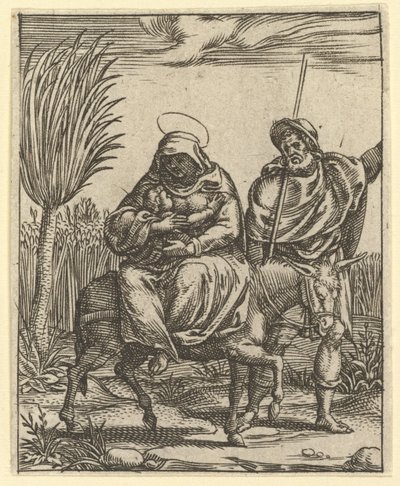 A Fájdalmak Szűze: Egyiptomba menekülés, a kilenc környező rekesz egyike a...-ból, 1575-re. alkotó: Giorgio Ghisi