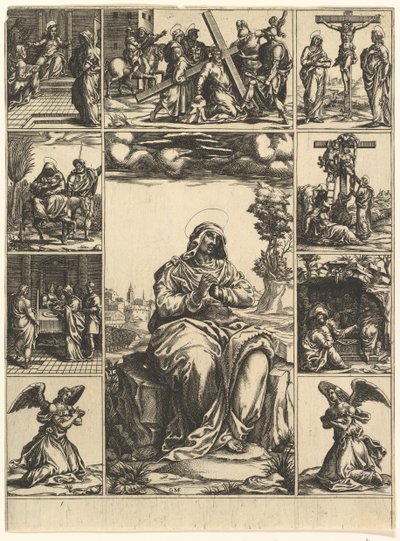 A Fájdalmas Szűz, a kilenc matricával körülvett Szűz Mária-kép..., kb. 1575. alkotó: Giorgio Ghisi