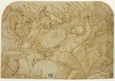 Lovassági csetepaté (recto); Építészeti vázlat (fordítva) alkotó: Giorgio Vasari