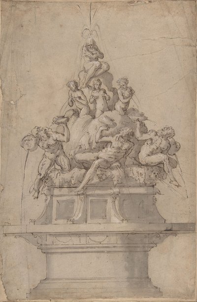 Tervezés egy szökőkúthoz folyóistenekkel és nimfákkal., 1511-74. alkotó: Giorgio Vasari