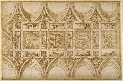 Tervezés a Cortonai Jezsuita Főiskola refektóriumának mennyezetéhez (toll és barna tinta világosbarna mosással) alkotó: Giorgio Vasari