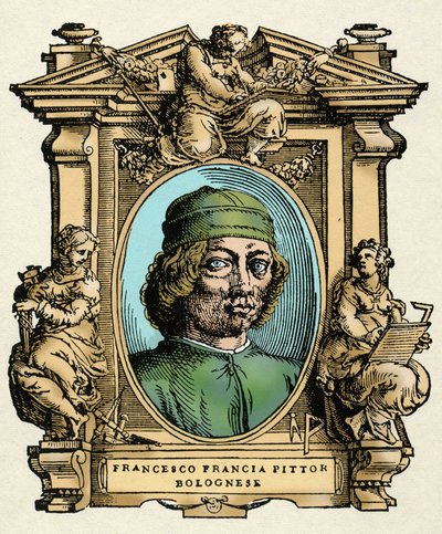 Francesco FRANCIA (1450-1517) olasz festő portréja. Giorgio Vasari „A legkiválóbb festők, szobrászok és építészek élete” című traktátusának metszete (Le Vite de