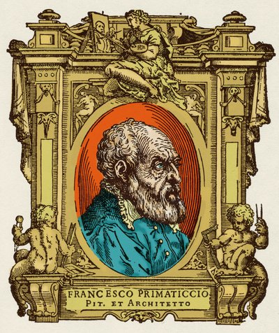 A Primatice (1504-1570) festő, szobrász és építész néven ismert Francesco Primaticcio portréja. Tagja volt az Ecole de Fontainebleau-nak. A "" A legkiválóbb festők, szobrászok és építészek élete" című csemege gravírozása (Le Vite de
