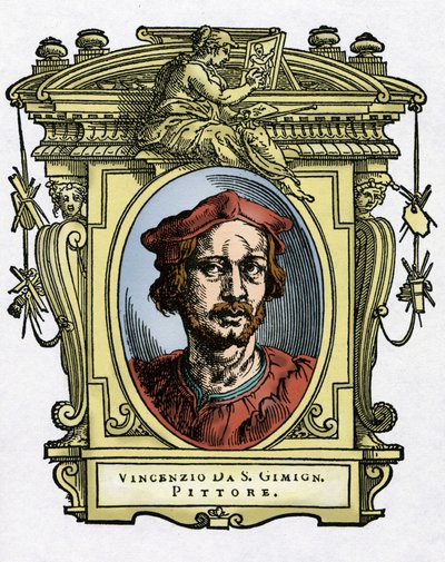 Vincenzo TAMAGNI (Vincenzo da San Gimignano) (1492-1530) olasz festő portréja. Giorgio Vasar „A legkiválóbb festők, szobrászok és építészek élete” (A legkiválóbb festők, szobrászok és építészek élete) csemege metszete alkotó: Giorgio Vasari
