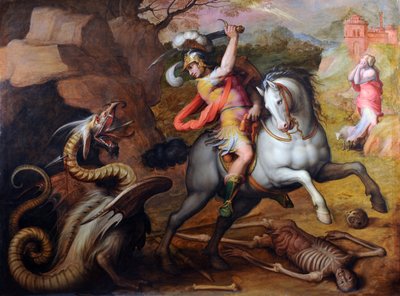 Szent György és a Sárkány (Szent György és a Sárkány) - Giorgio Vasari (1511-1574) festménye, olaj, vászon, 1560 körül - Olasz művészet alkotó: Giorgio Vasari