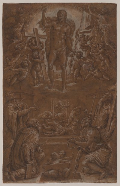 A szentek és angyalok által imádott feltámadt Krisztus, 1566-1568. alkotó: Giorgio Vasari