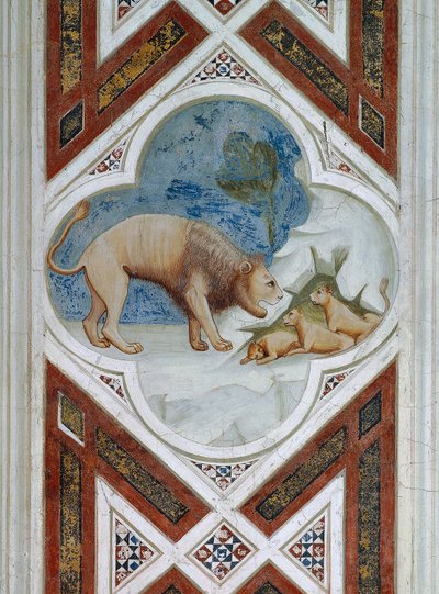 Festett csempe, Jézus Krisztus feltámadásának jelképe, Részlet freskókból, Giotto alkotó: Giotto (c.1266 1337)